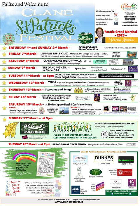 Clane Festival 2025 Events Flyer